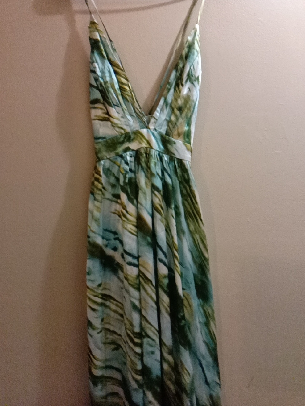 Green Marble-Print V-Neck Maxi Dress